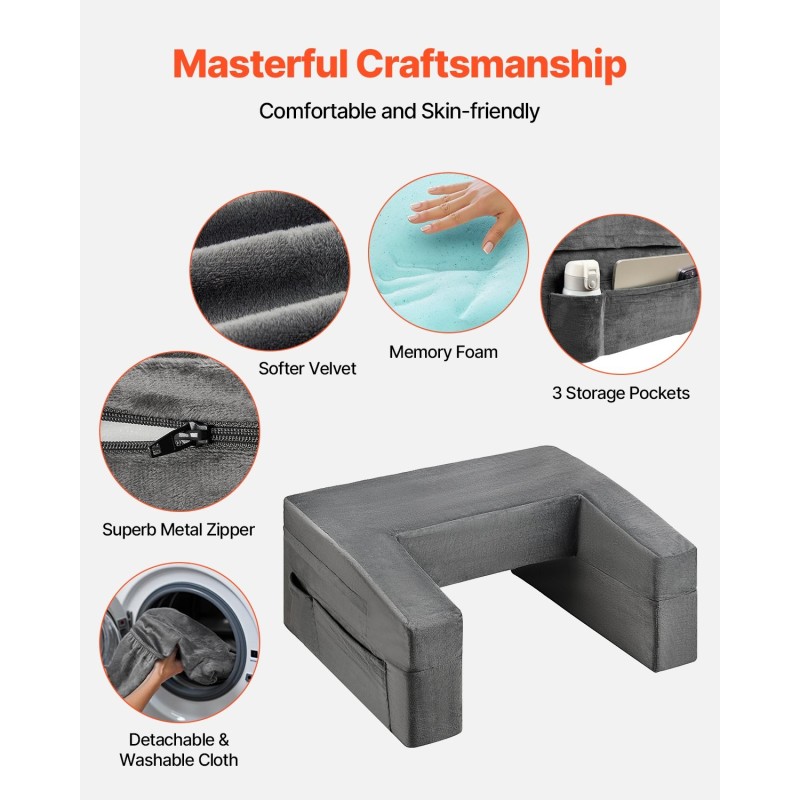 Lukutyyny sylitasolla samettipäällinen muistivaahto harmaa 3 taskua