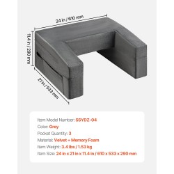 Lukutyyny sylitasolla samettipäällinen muistivaahto harmaa 3 taskua