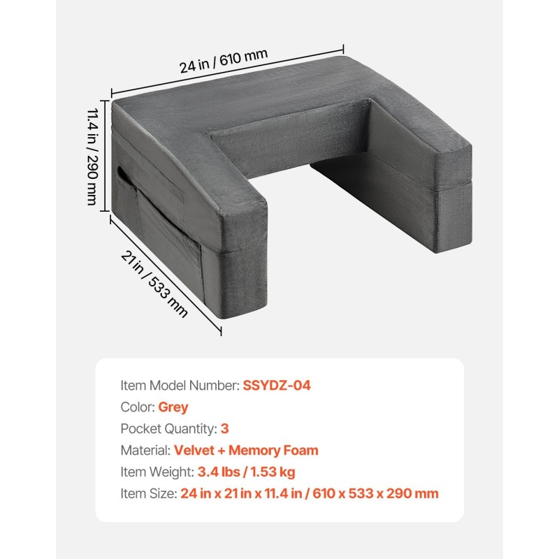 Lukutyyny sylitasolla samettipäällinen muistivaahto harmaa 3 taskua