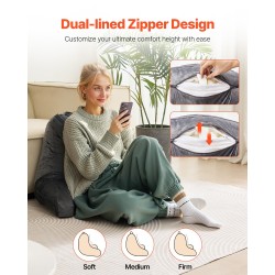 Luku- ja selkätyyny harmaa samettipäällinen silputtu muistivaahto 381x508x254 mm 3 taskua