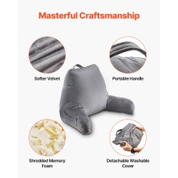 Selkätyyny silputulla muistivaahdolla samettipäällisellä 381×457×254mm harmaa kolmella taskulla