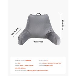 Selkätyyny silputulla muistivaahdolla samettipäällisellä 381×457×254mm harmaa kolmella taskulla