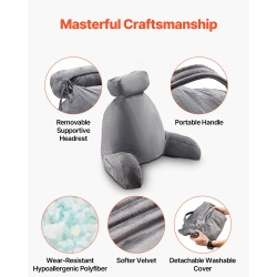 Tukityyny samettipäällisellä silputulla muistivaahdolla harmaa kolmella taskulla irrotettava niskatuki