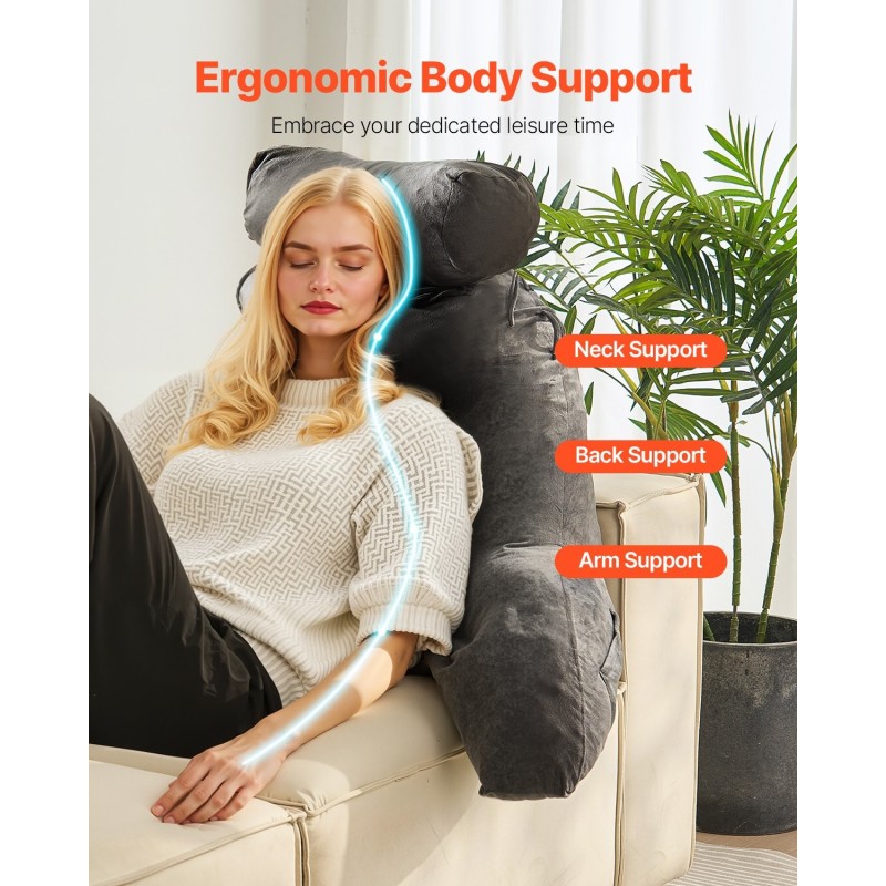 Tukityyny samettipäällisellä silputulla muistivaahdolla harmaa kolmella taskulla irrotettava niskatuki