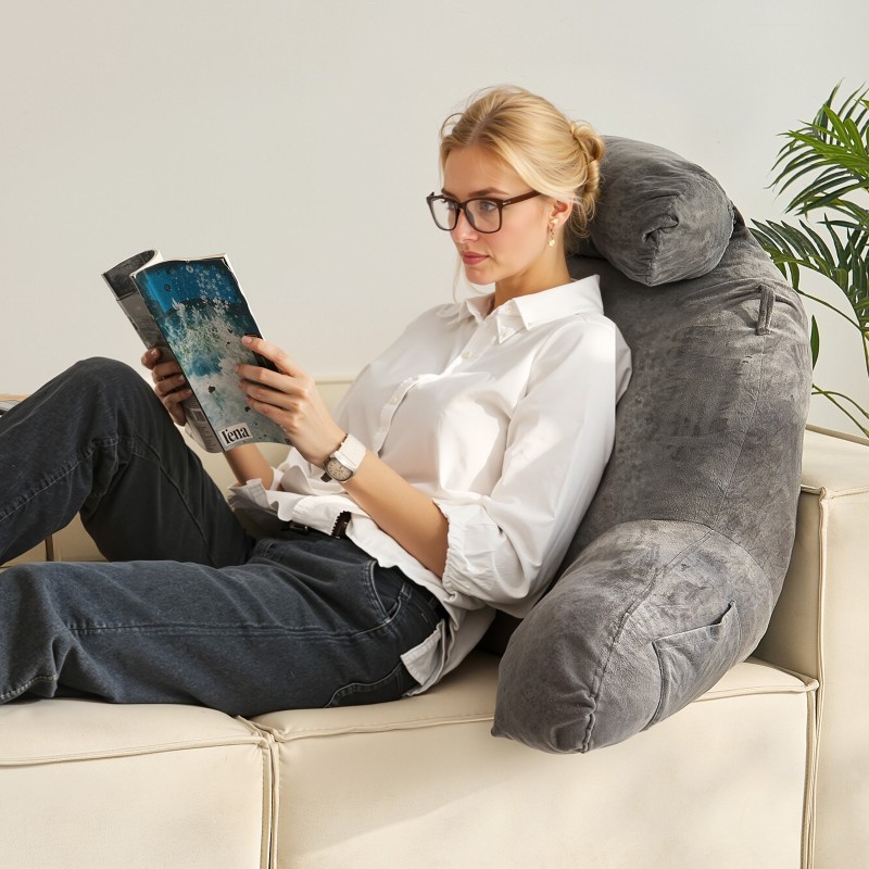 Tukityyny samettipäällisellä silputulla muistivaahdolla harmaa kolmella taskulla irrotettava niskatuki