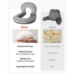 Suurikokoinen U-muotoinen seläntukityyny samettipäällisellä ja kuituvaahdolla 114x89x18cm harmaa