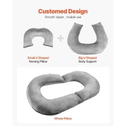 Suurikokoinen U-muotoinen seläntukityyny samettipäällisellä ja kuituvaahdolla 114x89x18cm harmaa