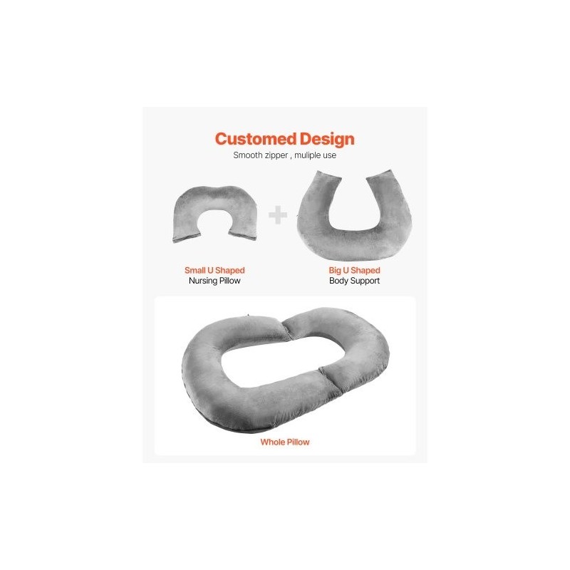 Suurikokoinen U-muotoinen seläntukityyny samettipäällisellä ja kuituvaahdolla 114x89x18cm harmaa