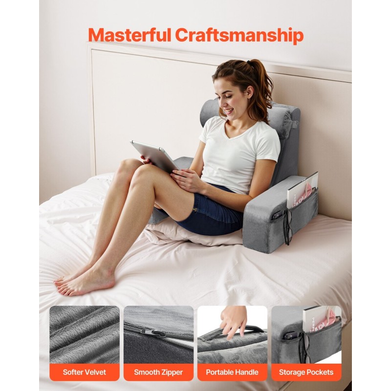 Lukutyyny samettipäällinen vaahtoydin 70x63x48 cm käsinojilla niskatyynyllä 3 taskua