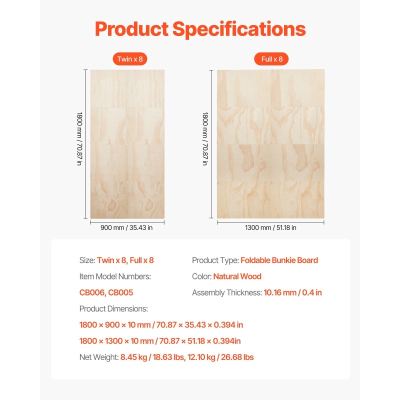 Sängyn pohjalevy puinen 10 mm 8-osainen yhden hengen taitettava