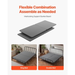 Sängyn pohjalevy king-kokoinen 4-osainen 38 mm puusäleillä 200D Oxford-kangas harmaa