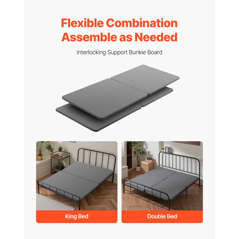 Sängyn pohjalevy king-kokoinen 4-osainen 38 mm puusäleillä 200D Oxford-kangas harmaa