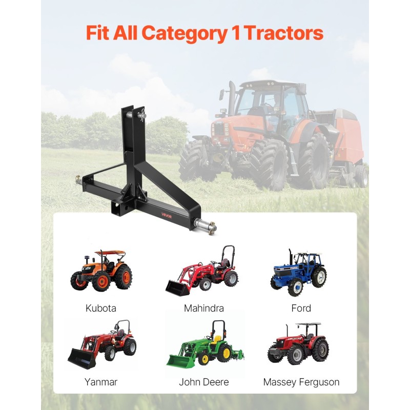 3-pisteen peräkoukku 2-tuuman vetokuulapesällä hiiliterästä musta luokan 1 traktoreille