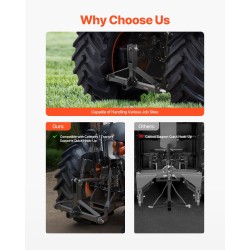 3-pisteen peräkoukku 2-tuuman vetokuulapesällä hiiliterästä musta luokan 1 traktoreille