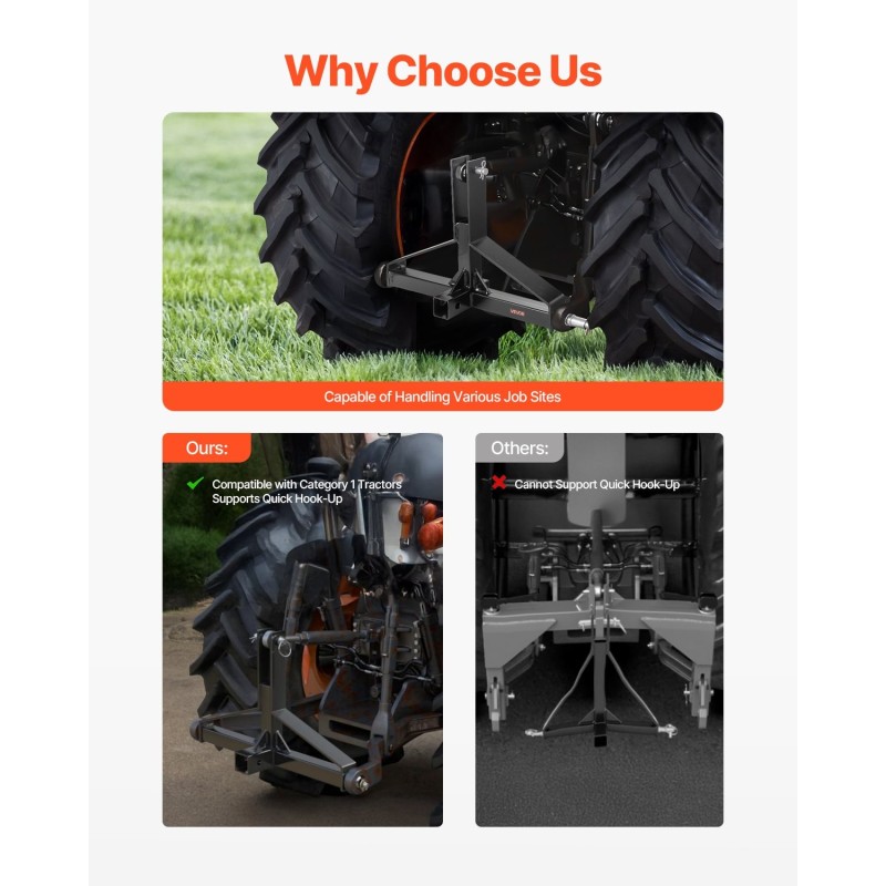 3-pisteen peräkoukku 2-tuuman vetokuulapesällä hiiliterästä musta luokan 1 traktoreille