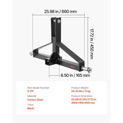 3-pisteen peräkoukku 2-tuuman vetokuulapesällä hiiliterästä musta luokan 1 traktoreille