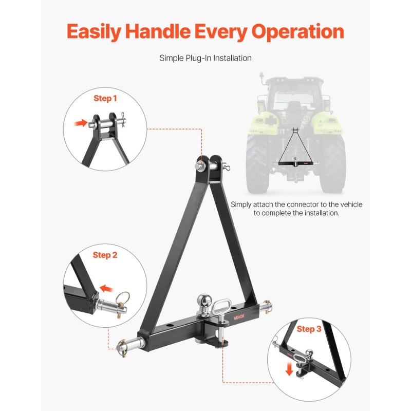 3-pisteen vetokoukkuvastaanotin hiiliteräs pintakäsitelty 2-tuumainen kantavuus 6000 paunaa