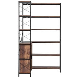 Kulmakirjahylly 6-kerroksinen L-muotoinen metallirunko MDF-puuhyllyt alakaapit ovilla musta ja ruskea
