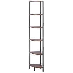 Kulmahylly metallirunko MDF puuhyllyt 6 tasoa 171 5 cm LED valonauhalla