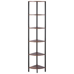 Kulmahylly metallirunko MDF-puuhyllyt 6 tasoa 171,5 cm LED-valonauhalla