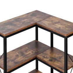 7 tasoinen L muotoinen kulmakirjahylly metallirunko puuhyllyillä 60x60x200 cm olohuoneeseen