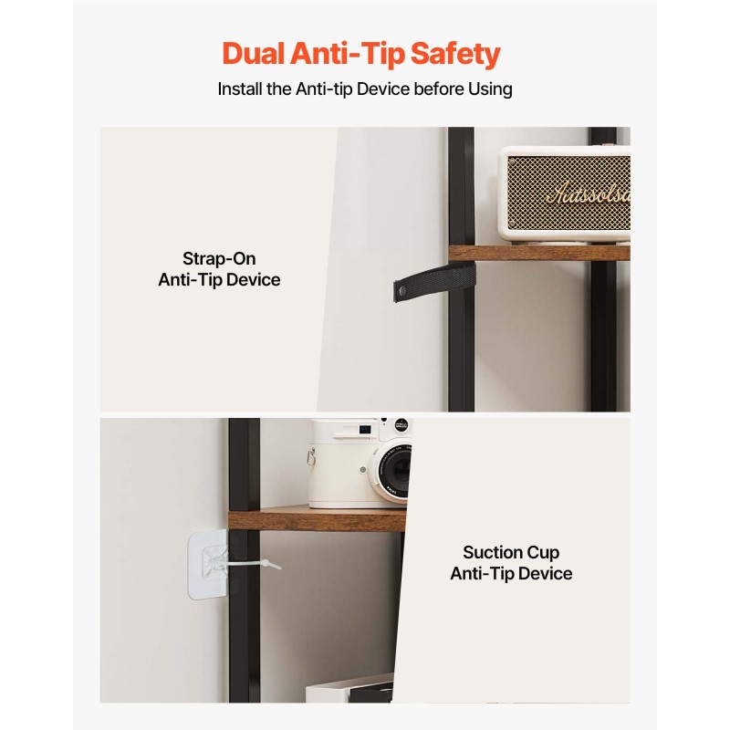 Kulmahylly 5 tasoa musta metallirunko ruskeat puuhyllyt LED-valonauhalla