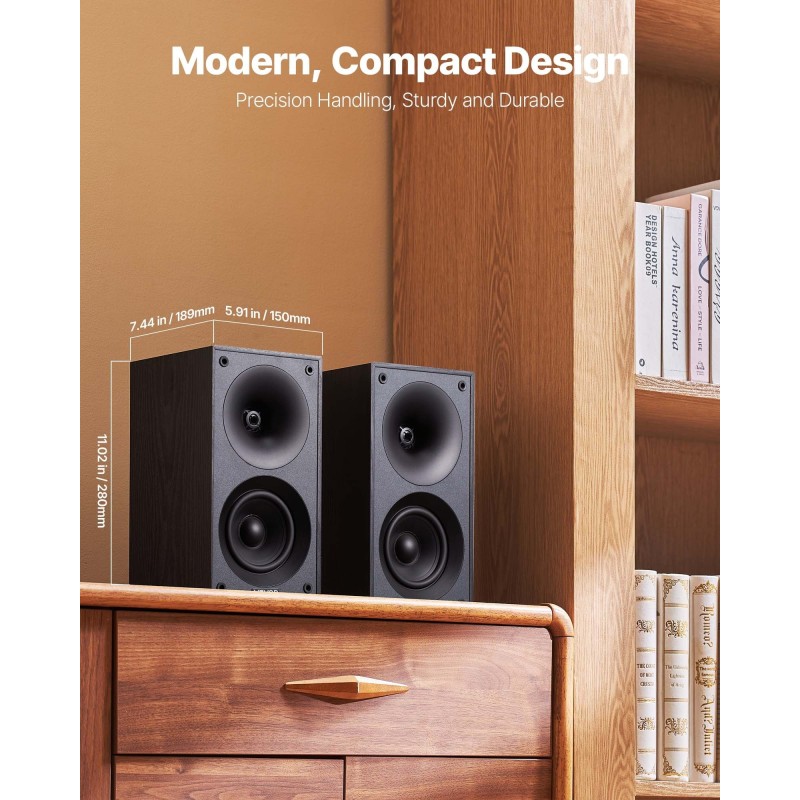 Kirjahyllykaiutinpari passiivinen 4 tuuman MDF-puurunko musta stereotoisto