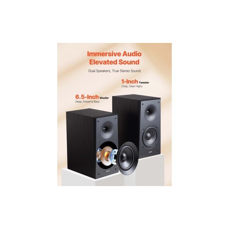 Passiivinen hyllykaiutinpari MDF-puukotelo kotikäyttöön stereo 100W musta