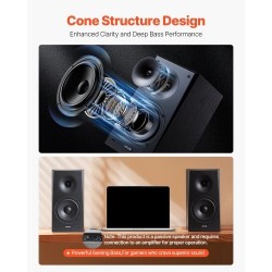 Passiivinen hyllykaiutinpari MDF-puukotelo kotikäyttöön stereo 100W musta