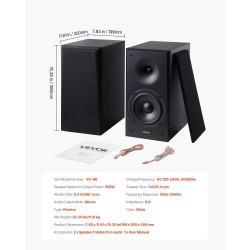 Passiivinen hyllykaiutinpari MDF-puukotelo kotikäyttöön stereo 100W musta