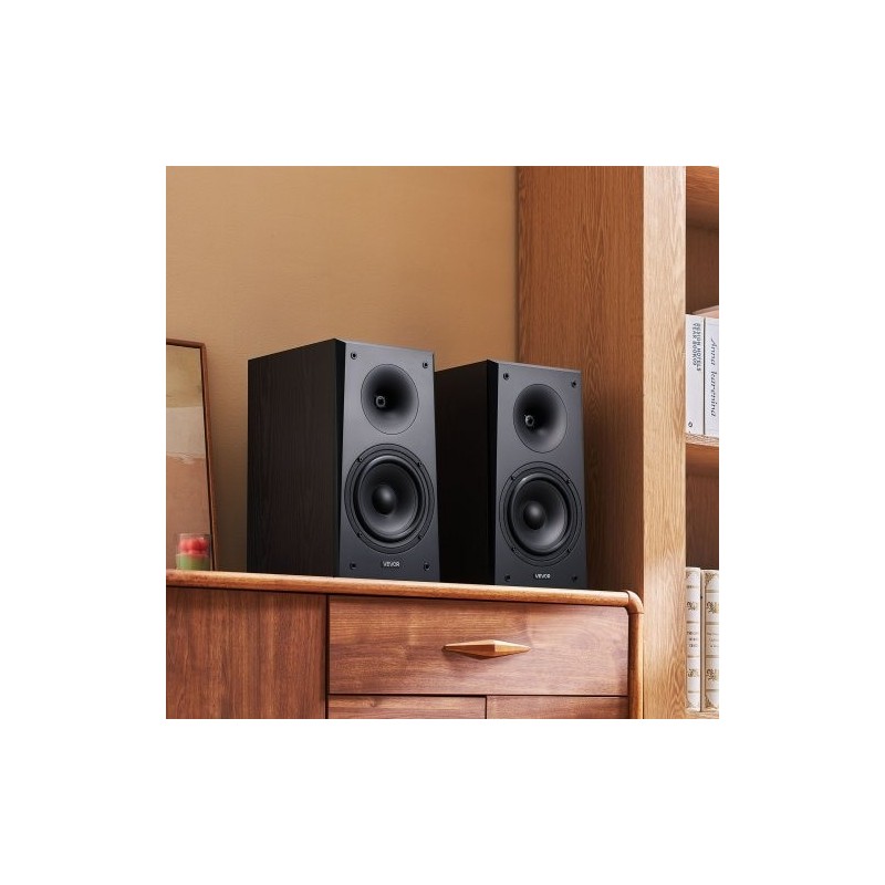 Passiivinen hyllykaiutinpari MDF-puukotelo kotikäyttöön stereo 100W musta