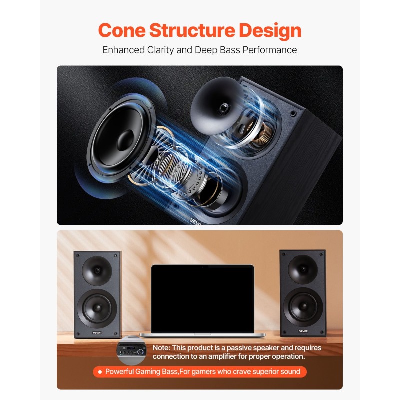 Hyllykaiuttimet 5,25-tuumaiset passiiviset MDF-kotelot paripakkaus 300W 8Ω