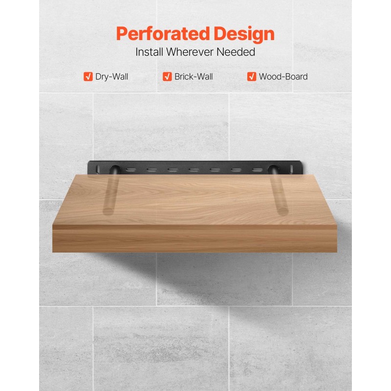 Teräksiset kelluvat hyllykiinnikkeet 16 tuumaa 2 kpl 68 kilogramman kantavuus