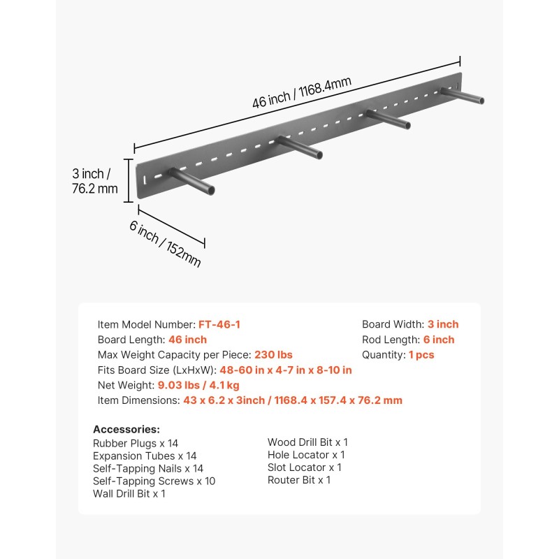 Kelluva hyllytuki ruostesuojattu teräs 1168 mm 104 kg 1 kpl
