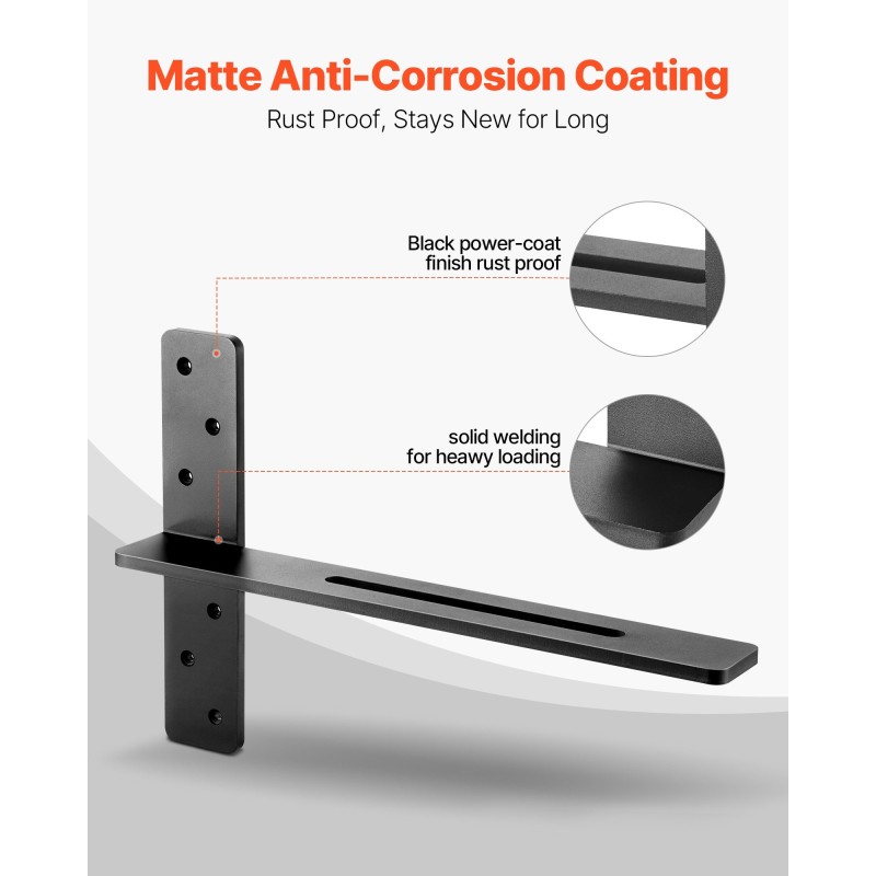 T-muotoiset teräksiset kelluvat hyllynkannattimet 18 tuuman tukilevy 2 kpl 90 kg kantavuus