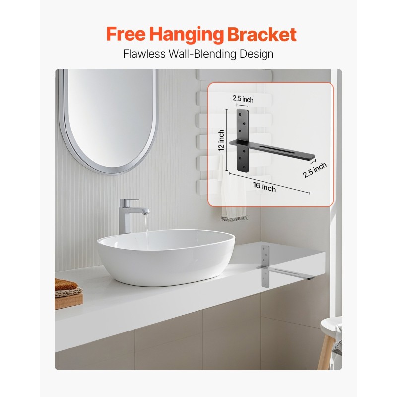 T-muotoiset kelluvat hyllynkannattimet teräs 406x73x305 mm 2 kpl kantavuus 90 kg