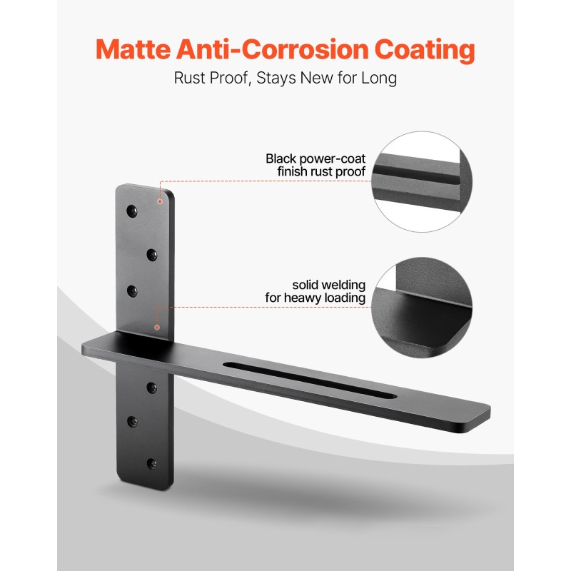 T-muotoiset kelluvat hyllynkannattimet teräs 406x73x305 mm 2 kpl kantavuus 90 kg
