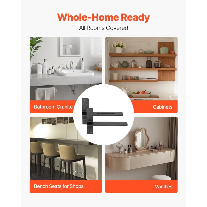 T-muotoiset kelluvat hyllynkannattimet teräs 406x73x305 mm 2 kpl kantavuus 90 kg