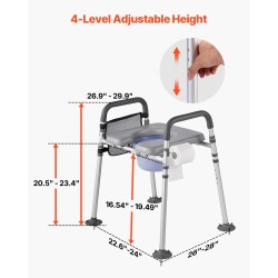 Sängynvierus-wc teräsrunko säädettävä korkeus ja leveys 227 kg 5L ämpäri