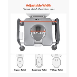 Sängynvierus-wc teräsrunko säädettävä korkeus ja leveys 227 kg 5L ämpäri