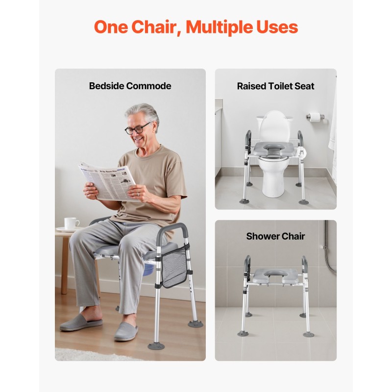 Sängynvierus-wc teräsrunko säädettävä korkeus ja leveys 227 kg 5L ämpäri