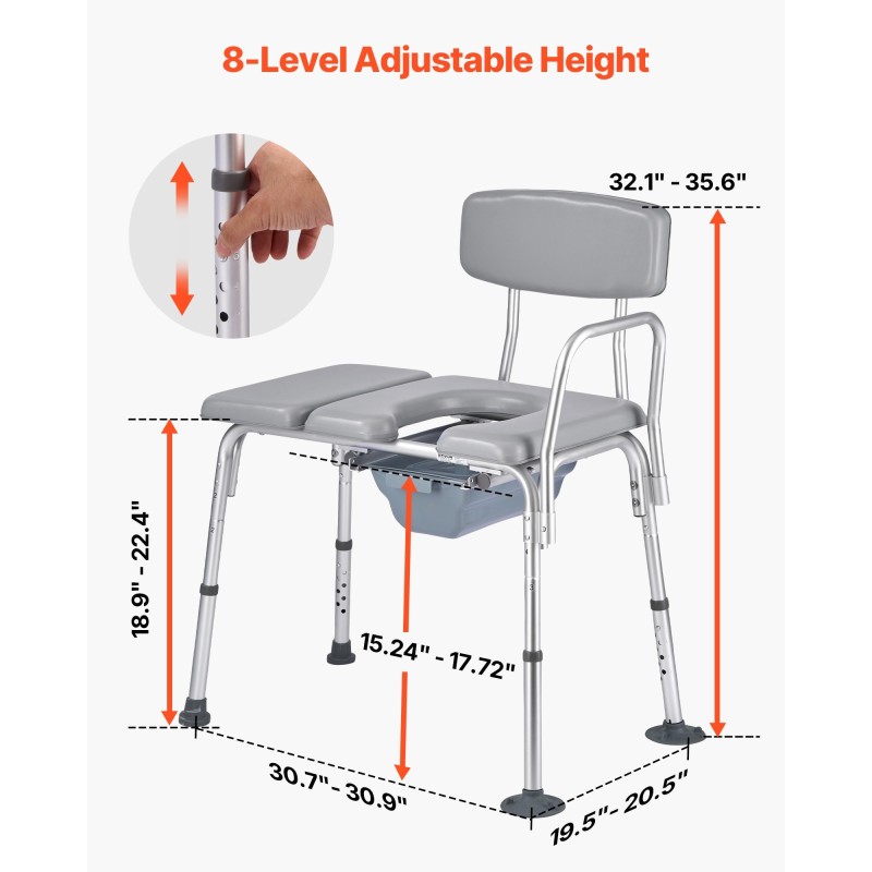 WC-tuoli teräsrunko 227 kg kantavuus säädettävä korkeus 5 litran ämpärillä