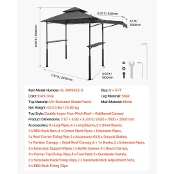 Metallinen grillipaviljonki 2–4 hengelle koko 243 x 150 cm