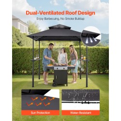Metallinen grillikatos terassille 2–4 hengelle 2,43×1,5 m teräsrunko UV-suojattu kaksikerroksinen katto