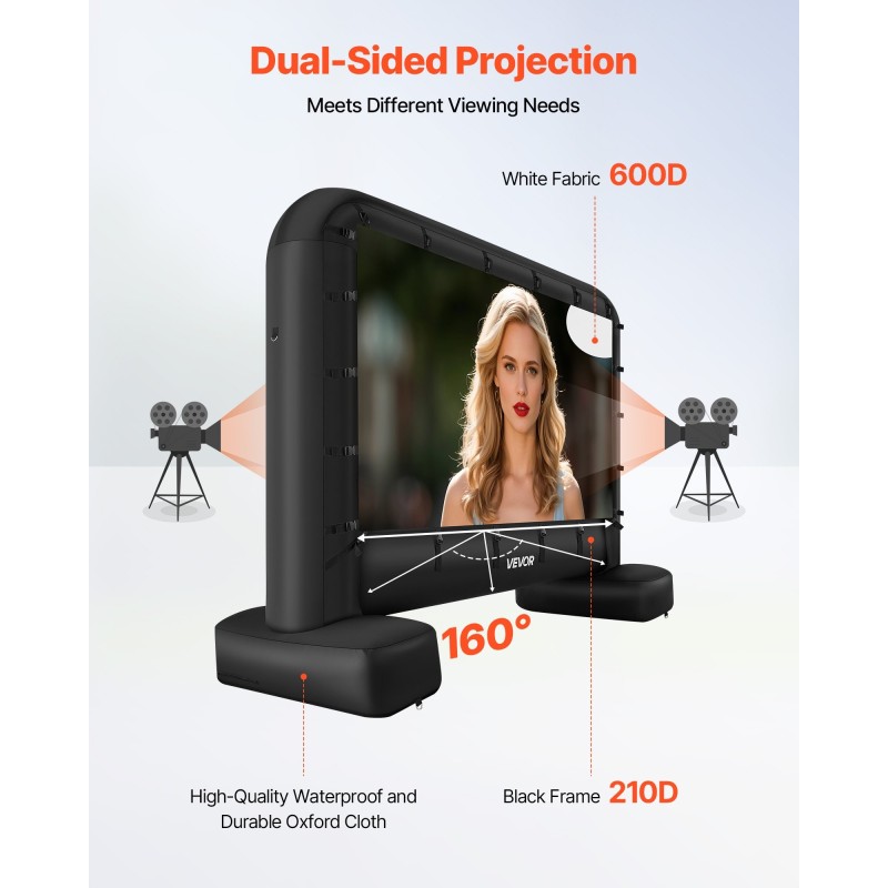 Puhallettava elokuvakangas 14 jalan 600D pestävä valkokangas ulkokäyttöön