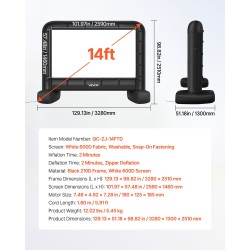 Puhallettava elokuvakangas 14 jalan 600D pestävä valkokangas ulkokäyttöön