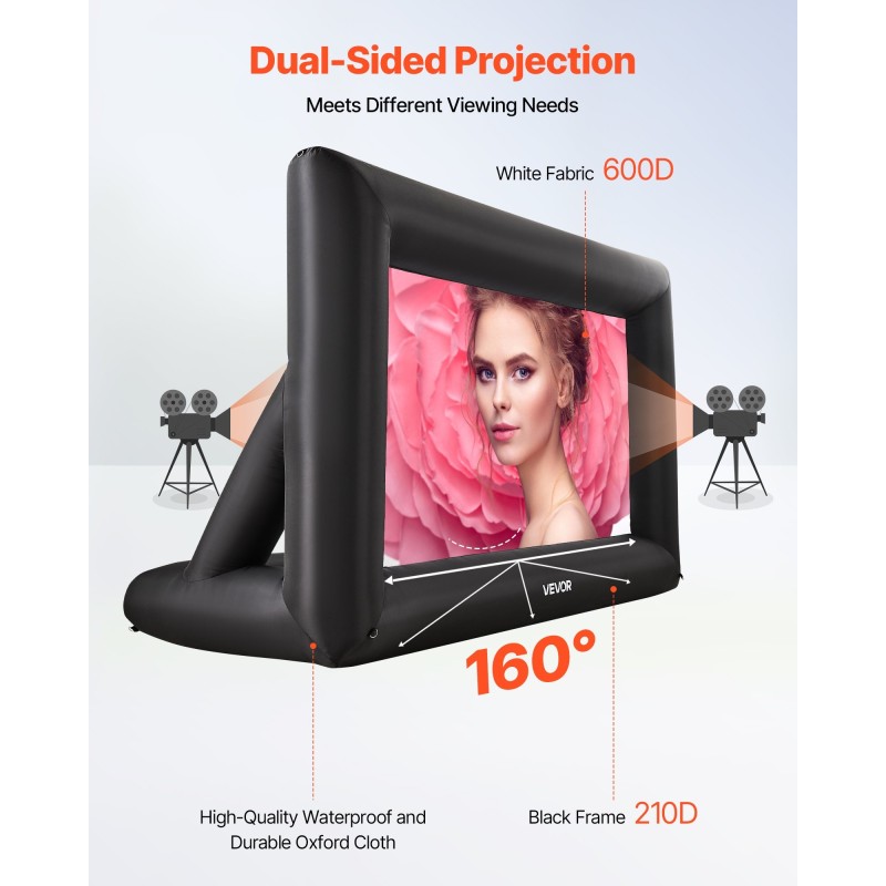 Puhallettava elokuvanäyttö 4,3 m 600D-valkokangas ulkokäyttöön ja sisäkäyttöön