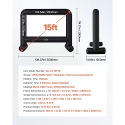 Puhallettava 15 jalan valkokangas 16:9 600D-pesunkestävä irrotettava