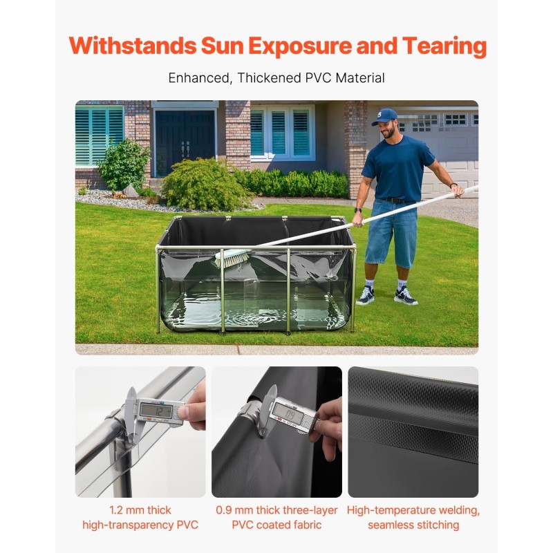 Kantettava maanpäällinen kalalammikko PVC-kankaasta 1023 l ruostumaton teräsrunko