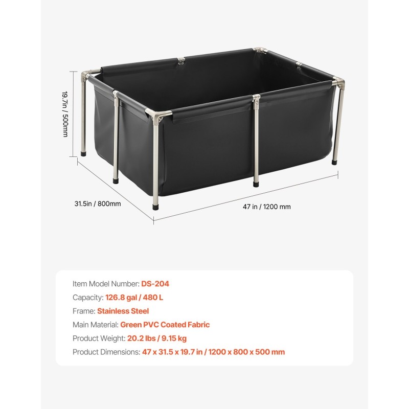 Kalastusallas 480 litraa PVC-pinnoitettu kangas ruostumaton teräsrunko 120x80x50 cm